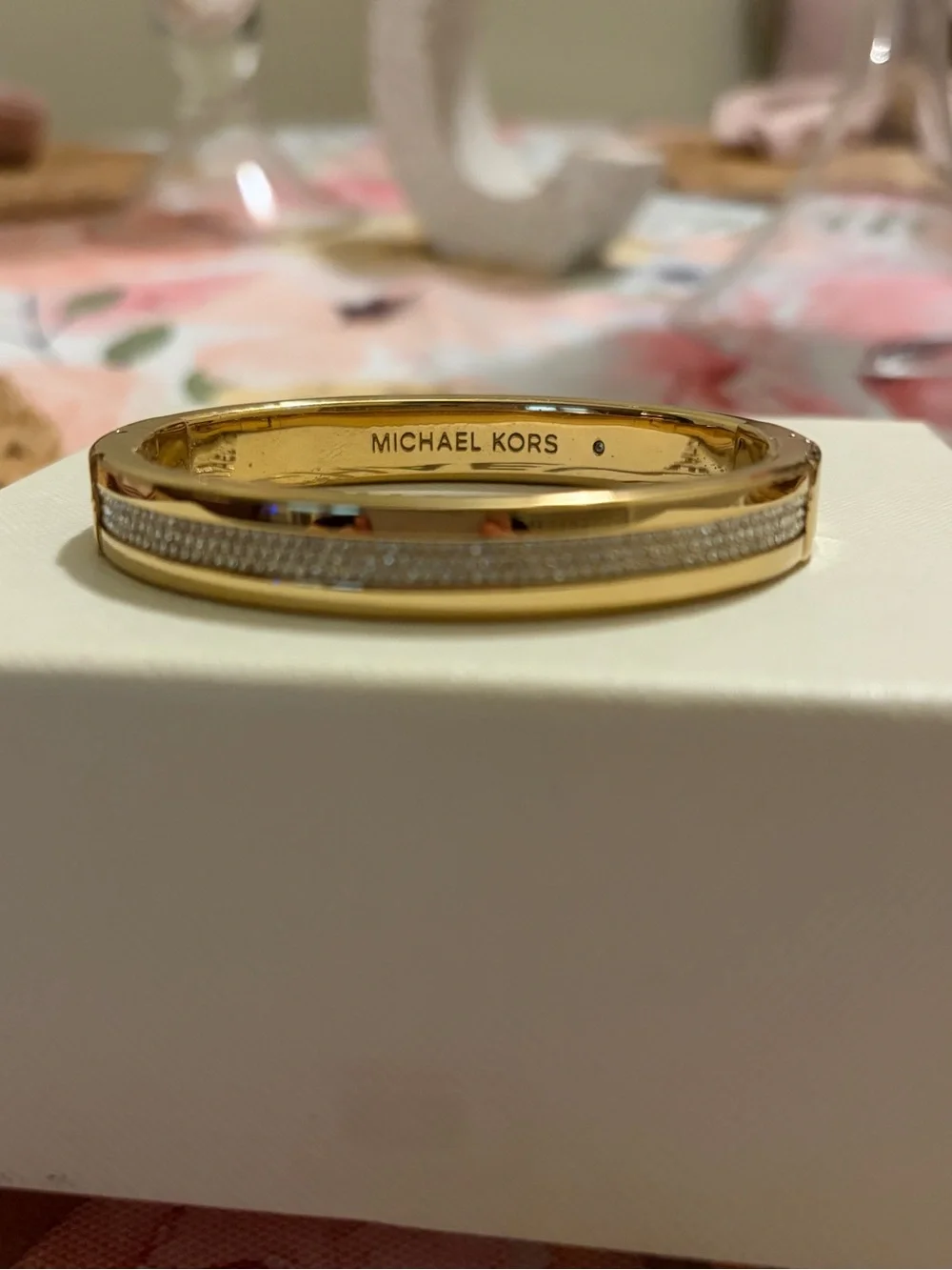 Michael Kors Gold Crystal-Trim Bangle Bracelet